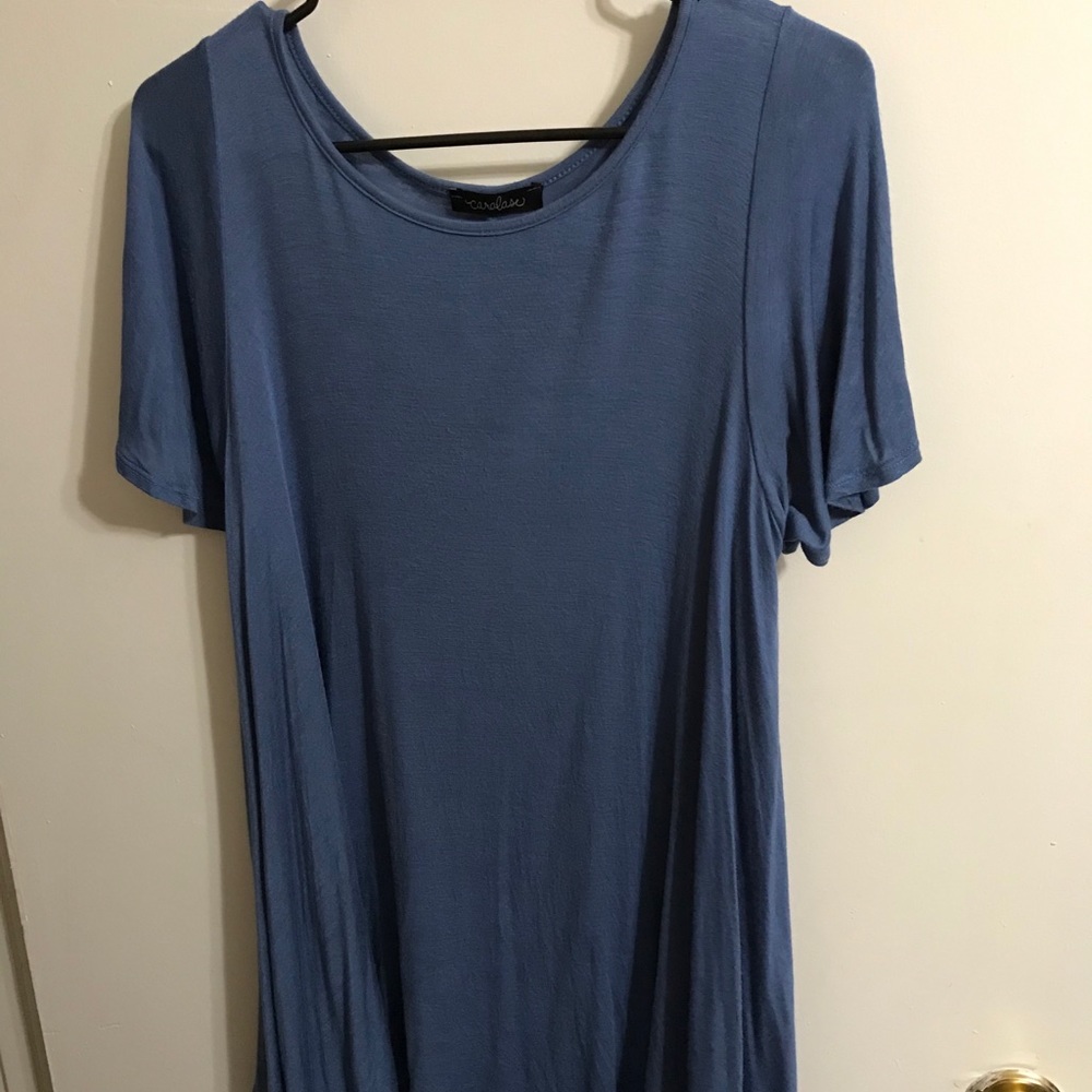 Caralase blue flutter sleeve, flowy hem blouse
